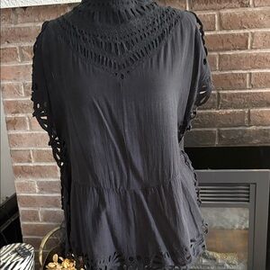 IRO Black Eyelet Crochet-Detail Short Sleeve Tunic